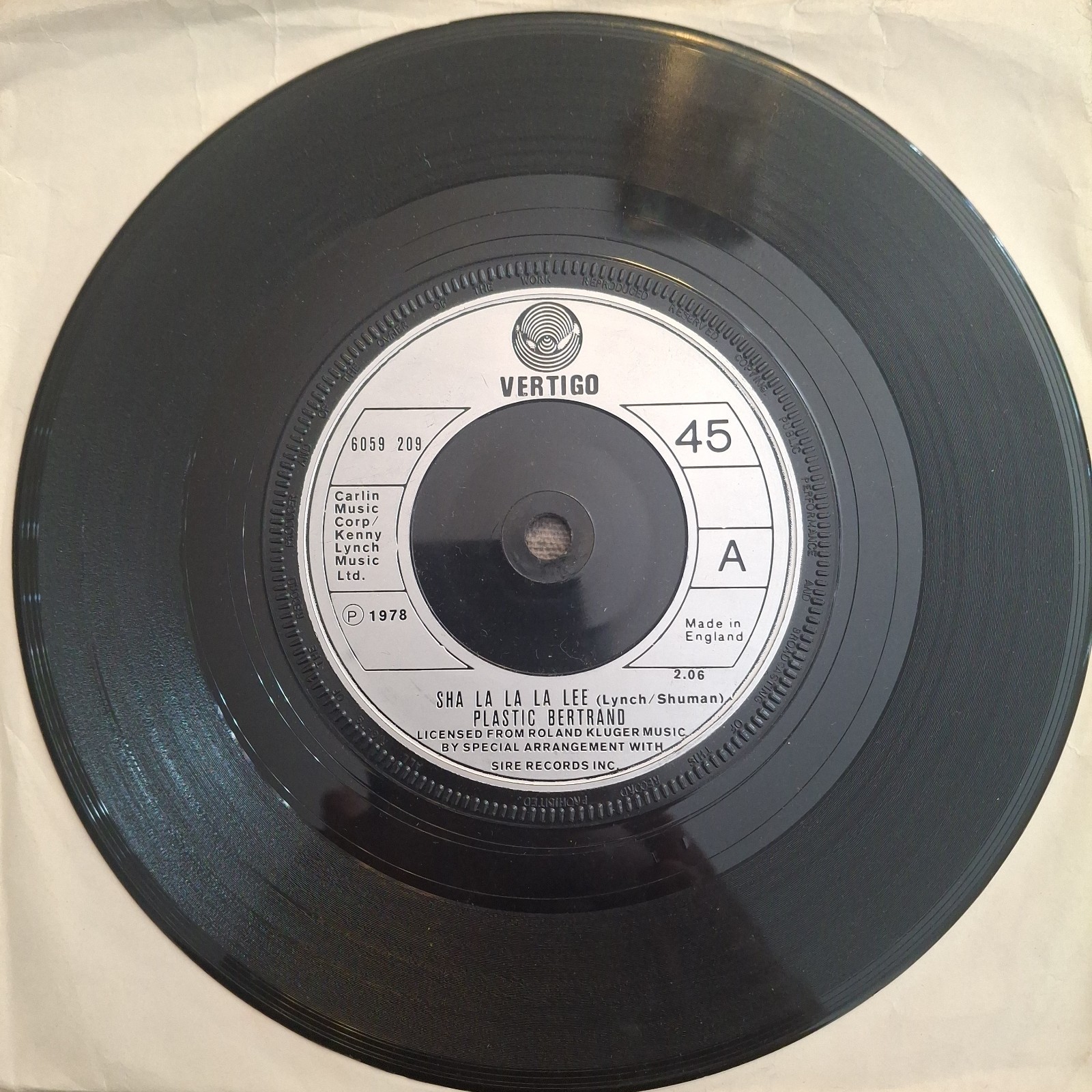 PLASTIC BERTRAND "SHA LA LA LA LEE" 45 RPM VINYL SINGLE 1978 VG+