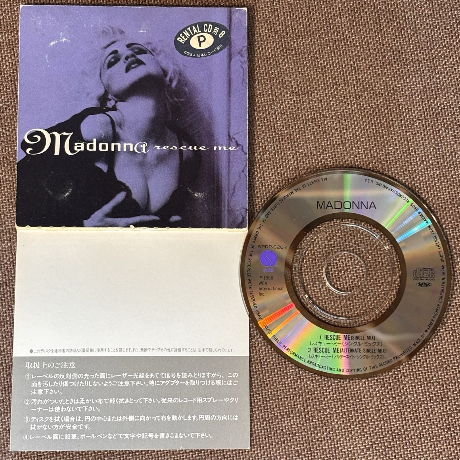 MADONNA Rescue Me JAPAN 3" CD SINGLE WPDP-6267 Snapped, PS torn & folded Rental