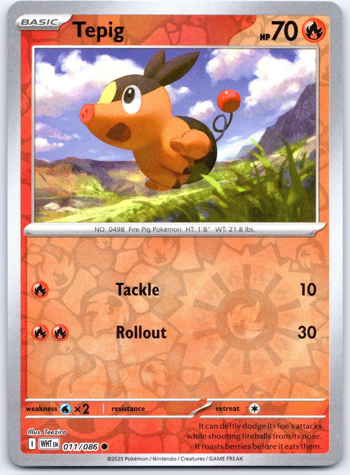 Tepig Reverse Holo Common SV: White Flare 011/086 quasi nuovo