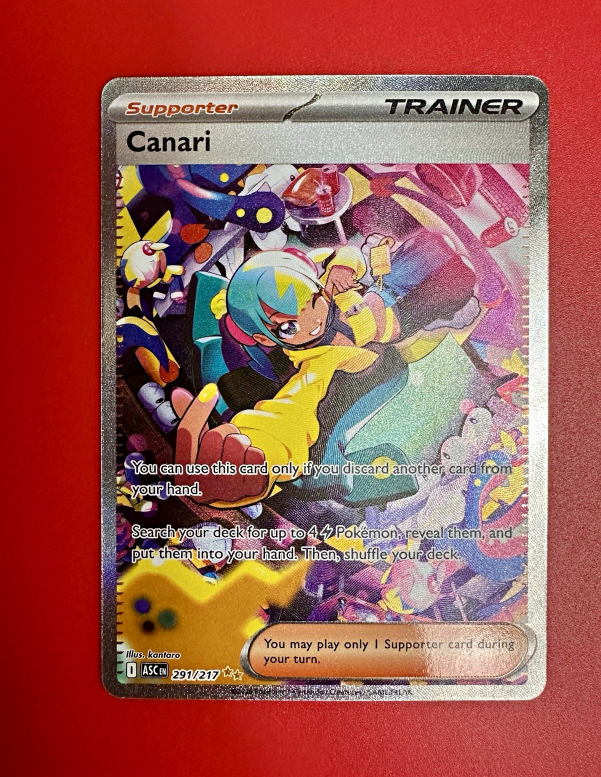 Pokémon Canari Trainer Supporter 291/217 Secret Rare Full Art Holo English