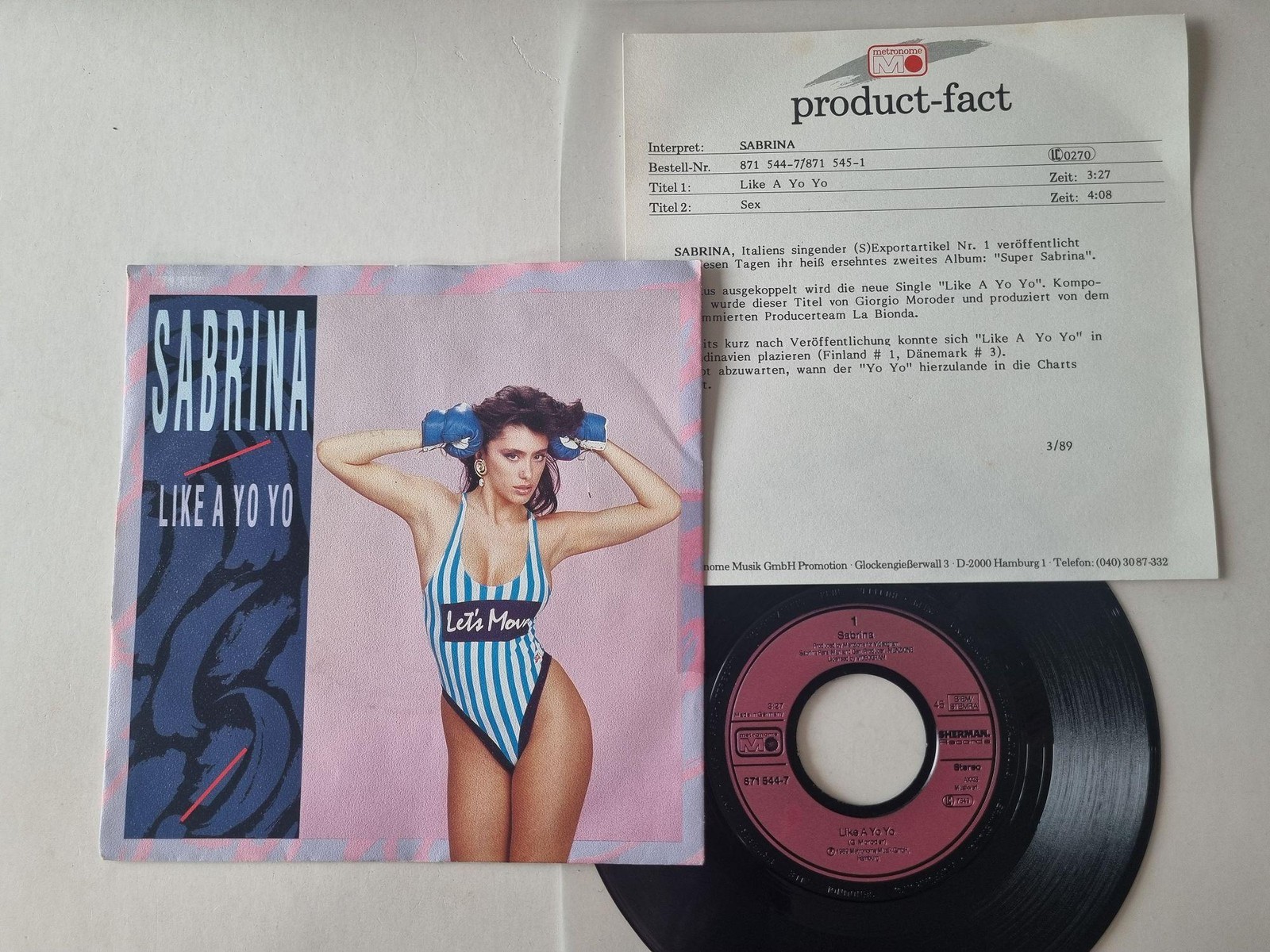 Sabrina Salerno - Like A Yo Yo 7'' Vinyl Germany WITH PROMO FACTS