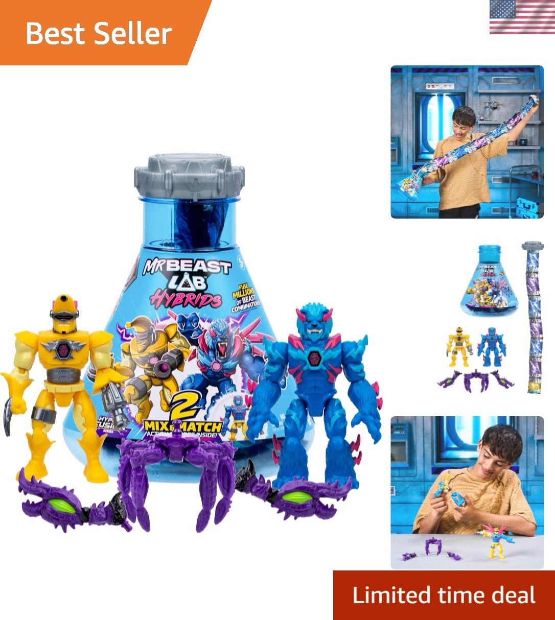 Epic 2 Pack MrBeast Hybrids: Mix & Match Beast Figure con parti Golden Dragon