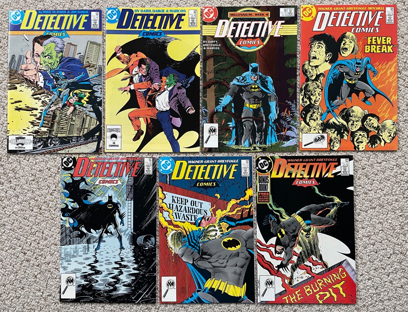 DETECTIVE COMICS BATMAN #580, 581, 582, 584, 587, 588, 589 NM LOTTO 7 NUMERI 1989