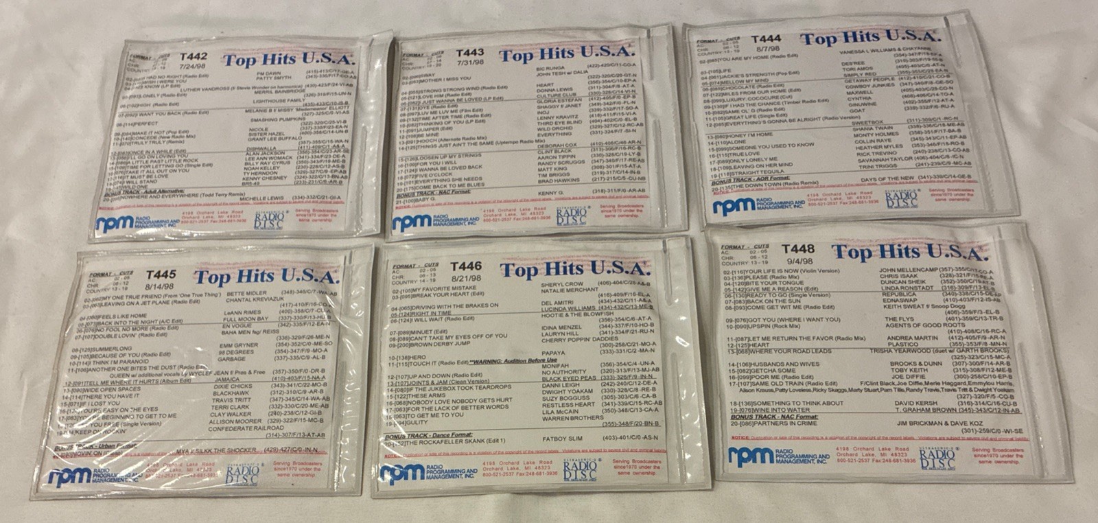 Top HITS USA 1998 RADIO PROGRAM MANAGEMENT CD Lot T442 T443 T444 T445 T446 &T448