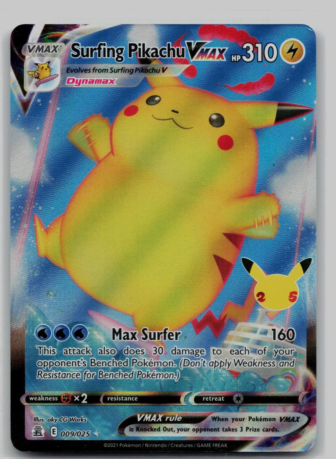 Surfing Pikachu VMAX 009/025 Holo VMAX Rare Celebrations Pokemon Holo Near Mint