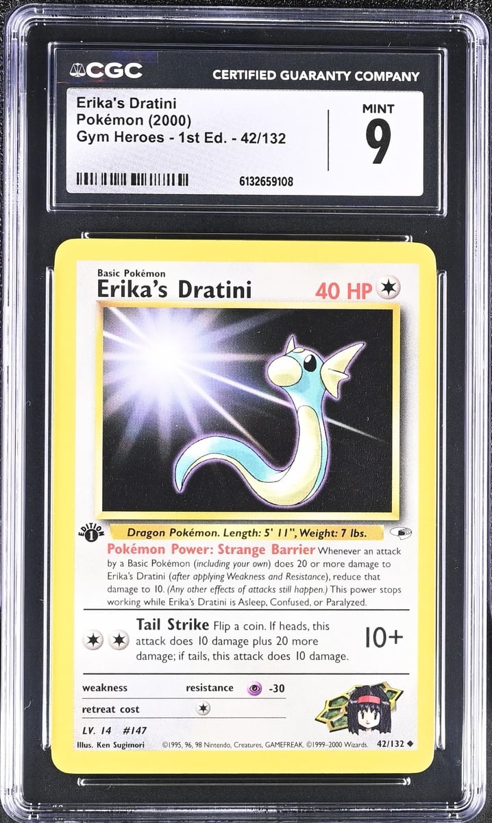 2000 Gym Heroes  42 Erika's Dratini CGC 9 Mint 1st Edition Pokemon