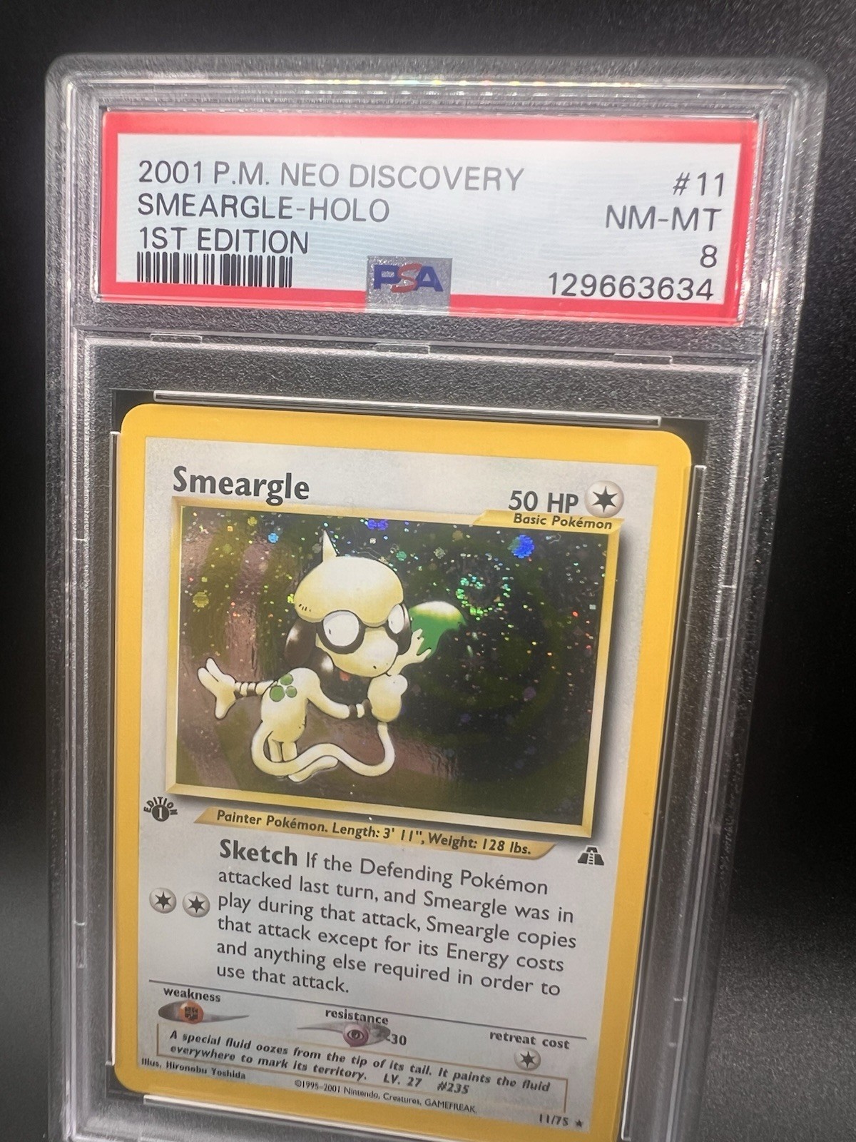PSA 8 TAIL SWIRL 🌀💫 Smeargle Neo Discovery 11/75 Holo 1st Edition Pokemon Card
