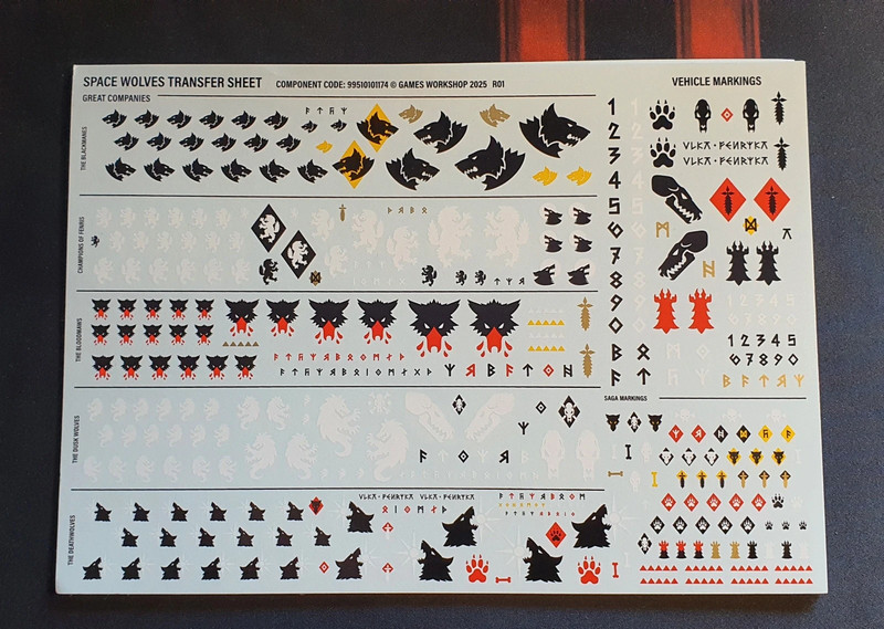Space wolves transfer sheet