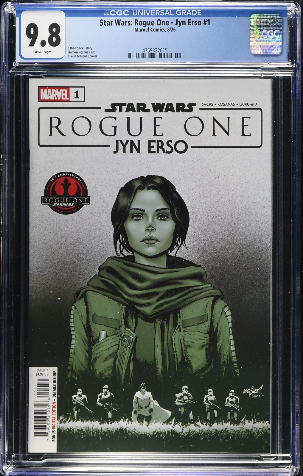 Star Wars: Rogue One - Jyn Erso #1 CGC 9.8 - 10th Anniversary - David Marquez