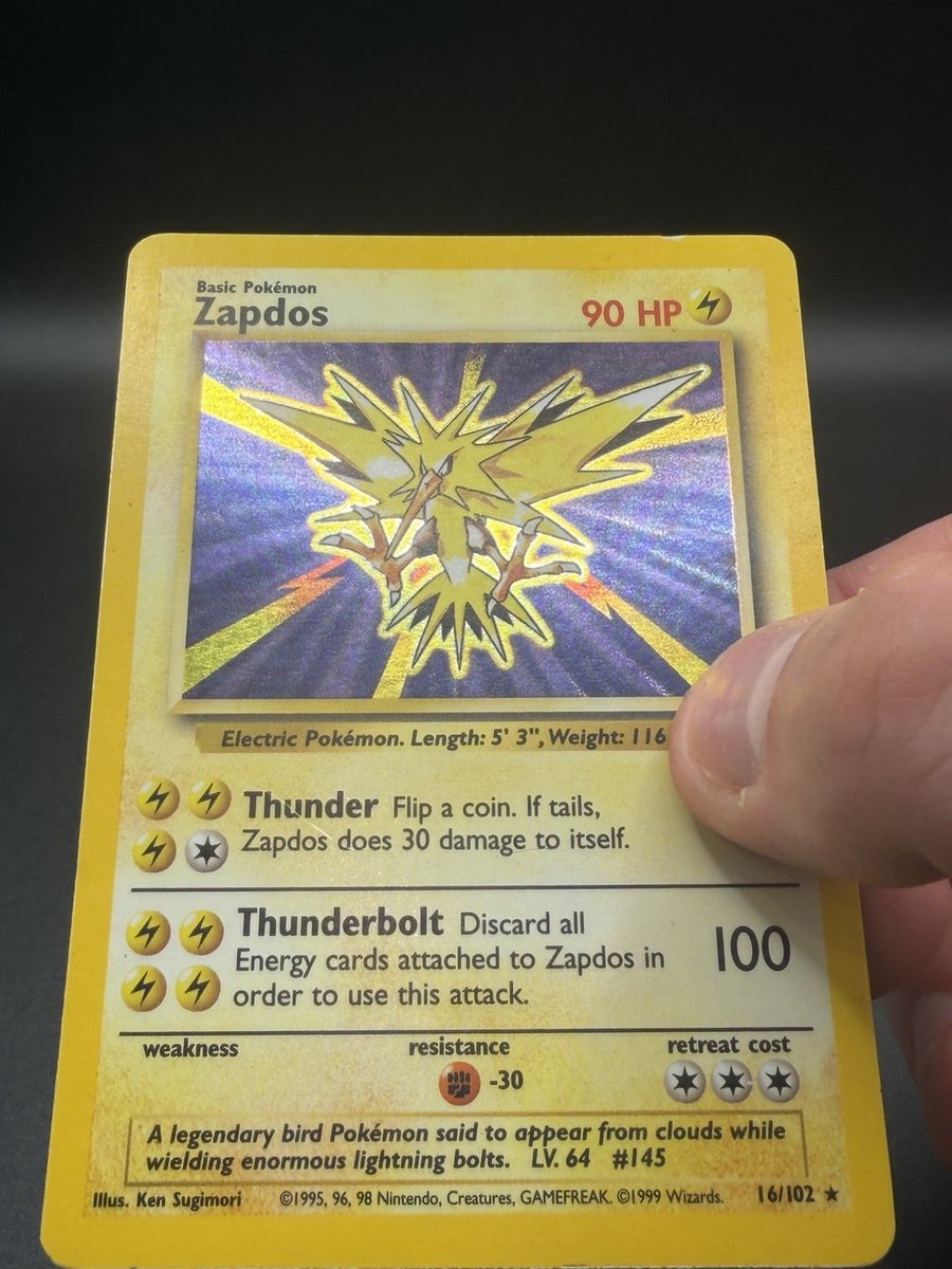 Pokémon TCG Zapdos Base Illimitata Holo Raro 16/102 Clean Holo