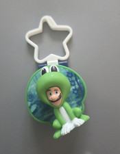 Portachiavi statuina plastica verde/bianco tuta rana Luigi Super Mario Bros Luigi