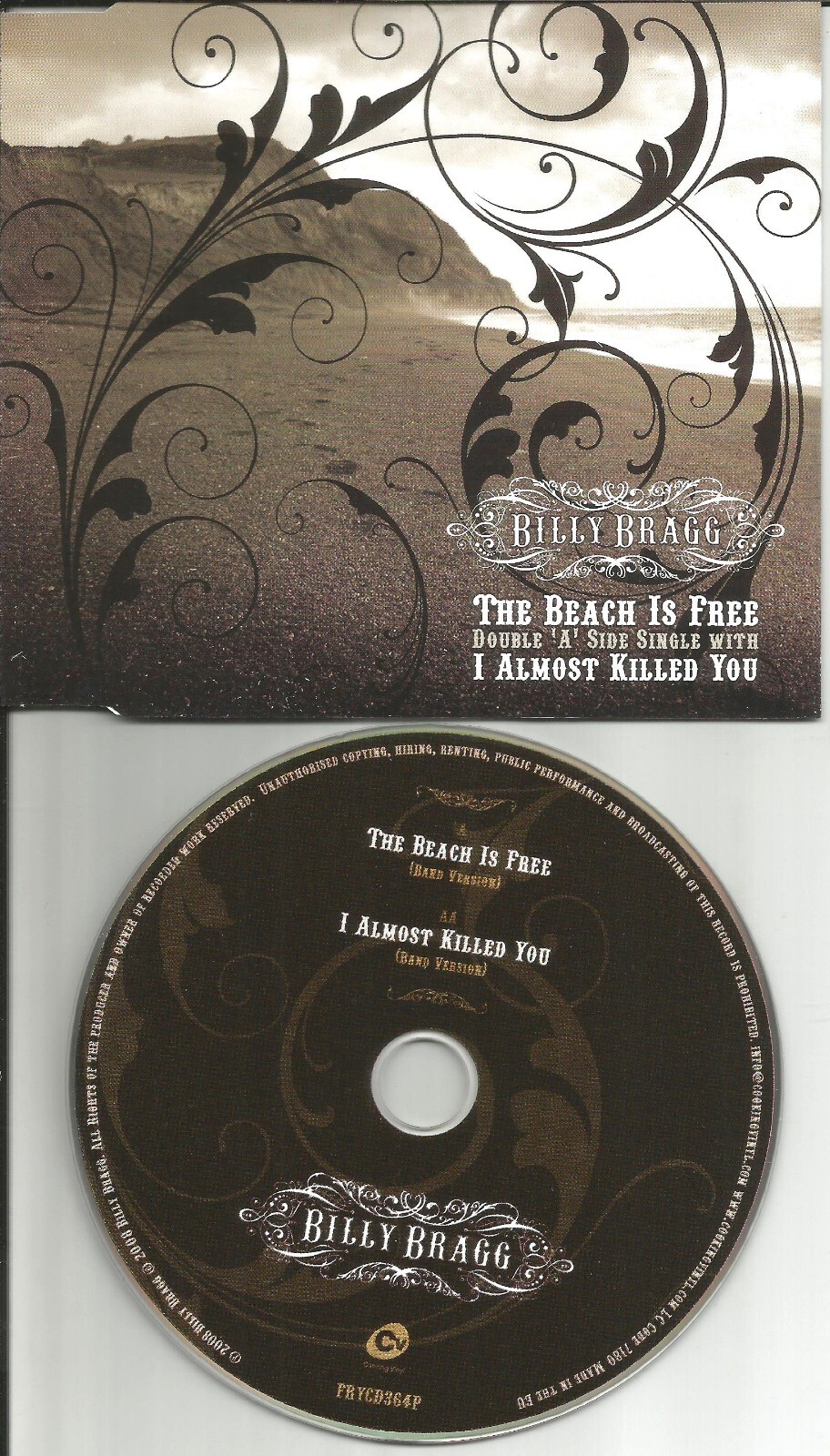 BILLY BRAGG Beach / Almost Killed BAND VERSION Europe PROMO CD single USA Seller