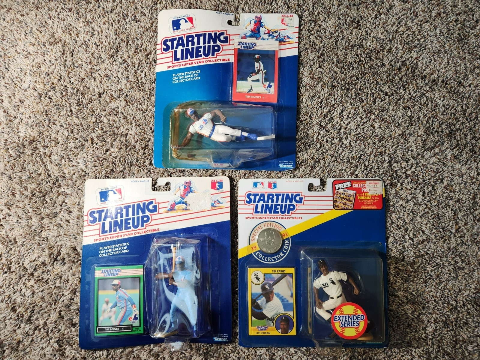 Kenner Starting Lineup Tim Raines (3) action figure 1988, 1989 e 1991