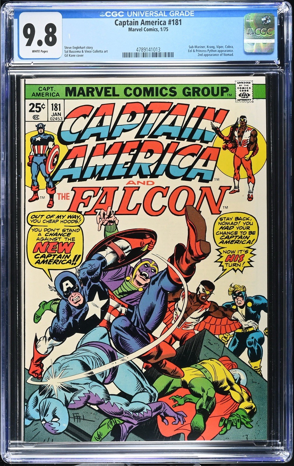 Captain America #181 (Marvel, 1975) CGC 9.8 White Pages 2nd Appearance of Nomad