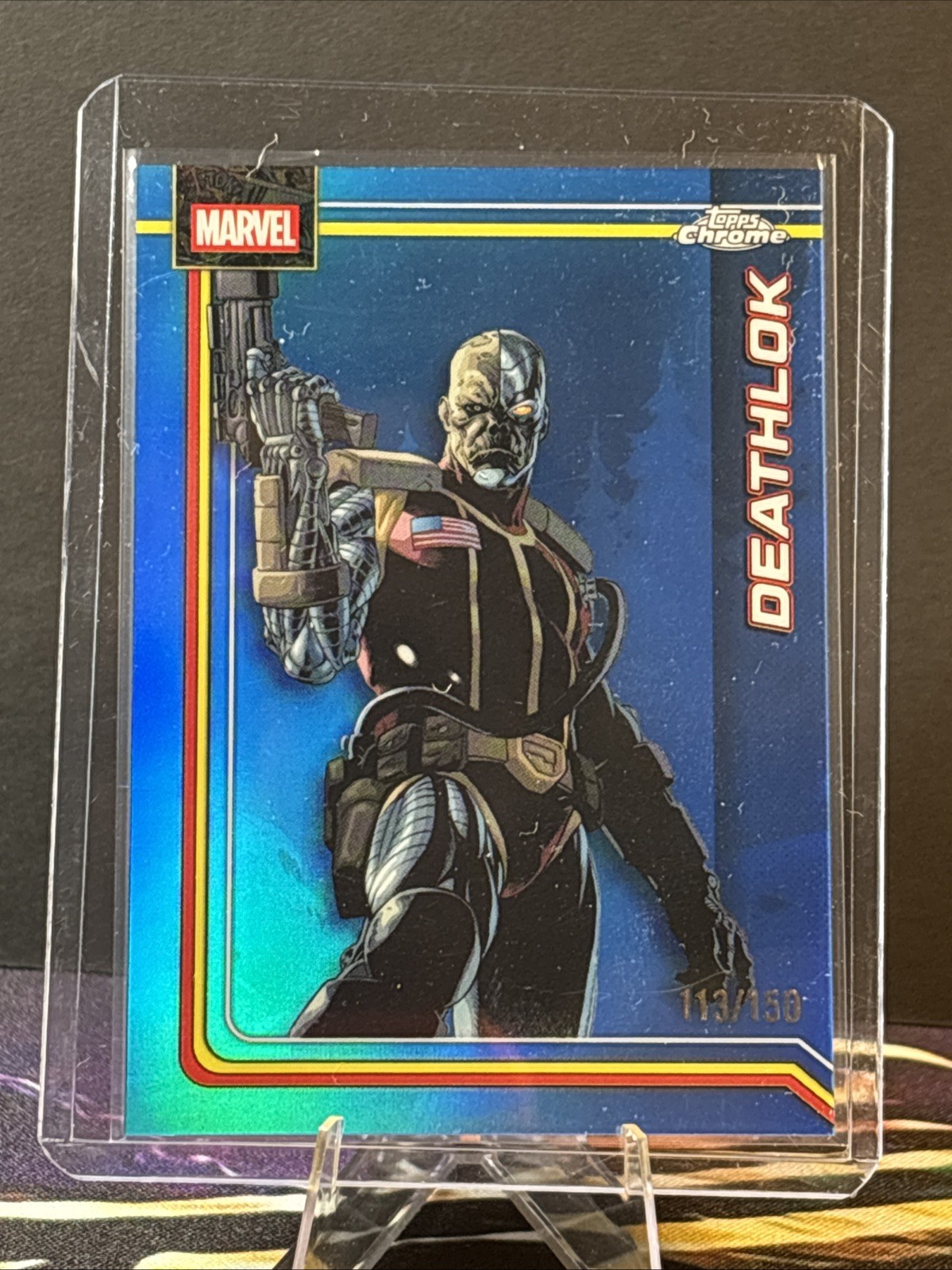 2026 topps chrome marvel Deathlok blu /150 rifrattore #109