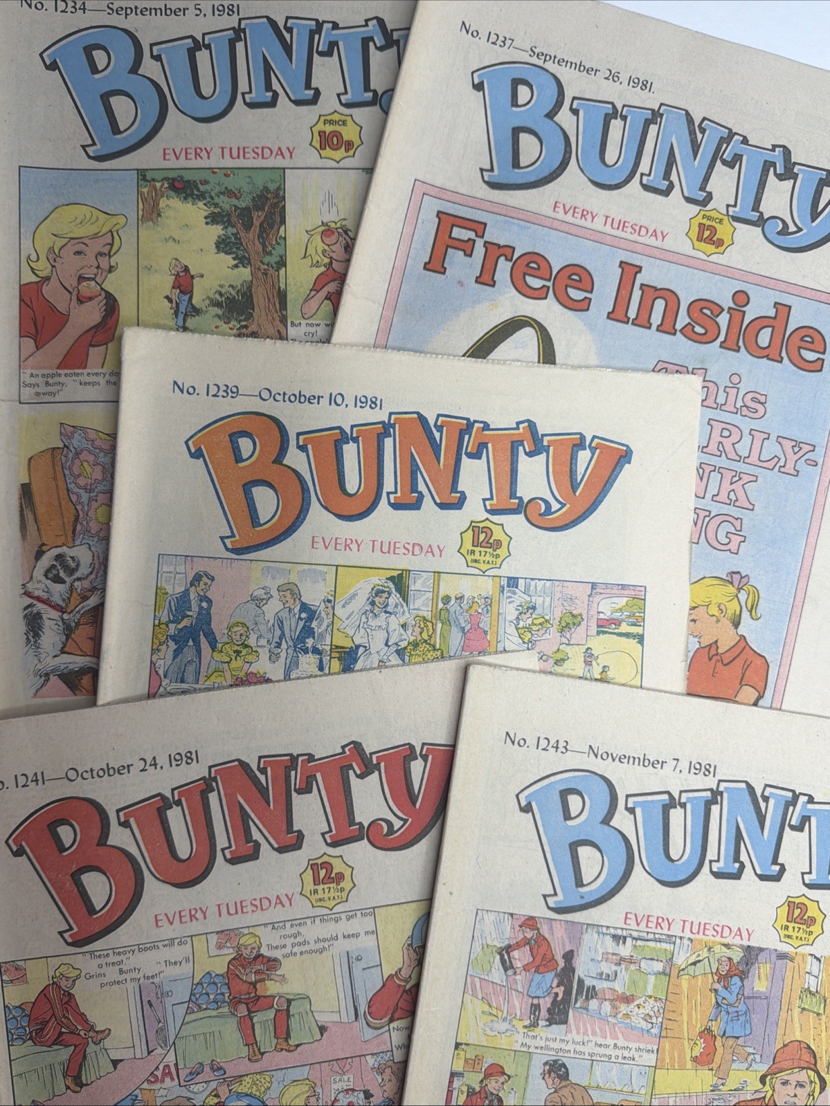 5 x BUNTY COMICS  Bundle from 1981 Vintage - 80s UK Girls Comic Nostalgia