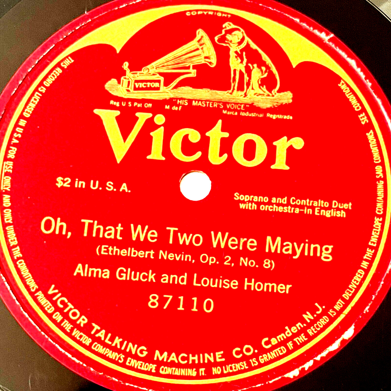 Alma Gluck and Louise Homer - Oh, That We Two Were Maying - Victor Record 87110