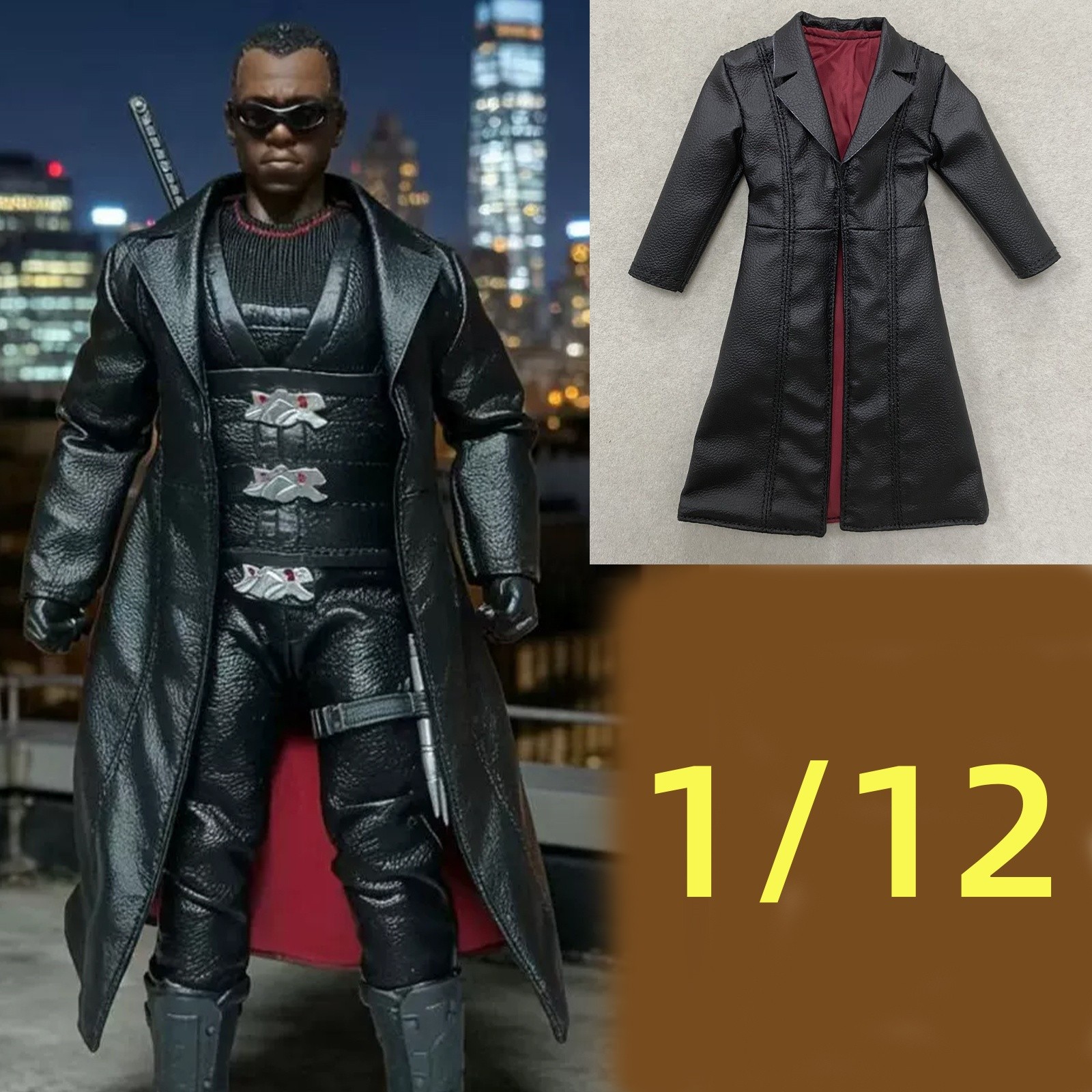 NEW 1/12 Black Leather Overcoat for 6" Blade PHICEN Male Action FigureBody Doll