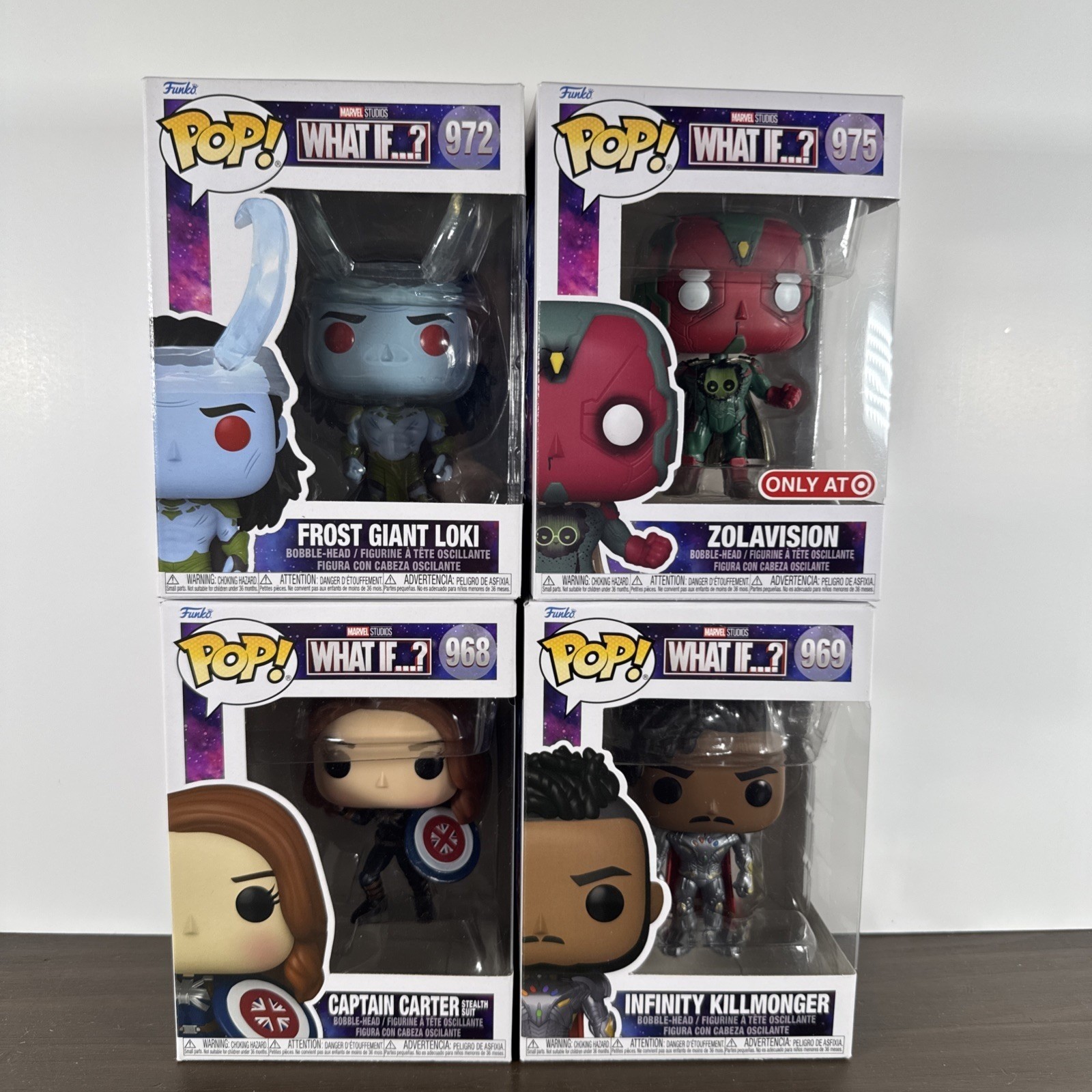 Funko Pop! Marvel: What If... Set Cappellino Loki Zolavision. Carter Killmonger nuovo confezione da 4 pezzi