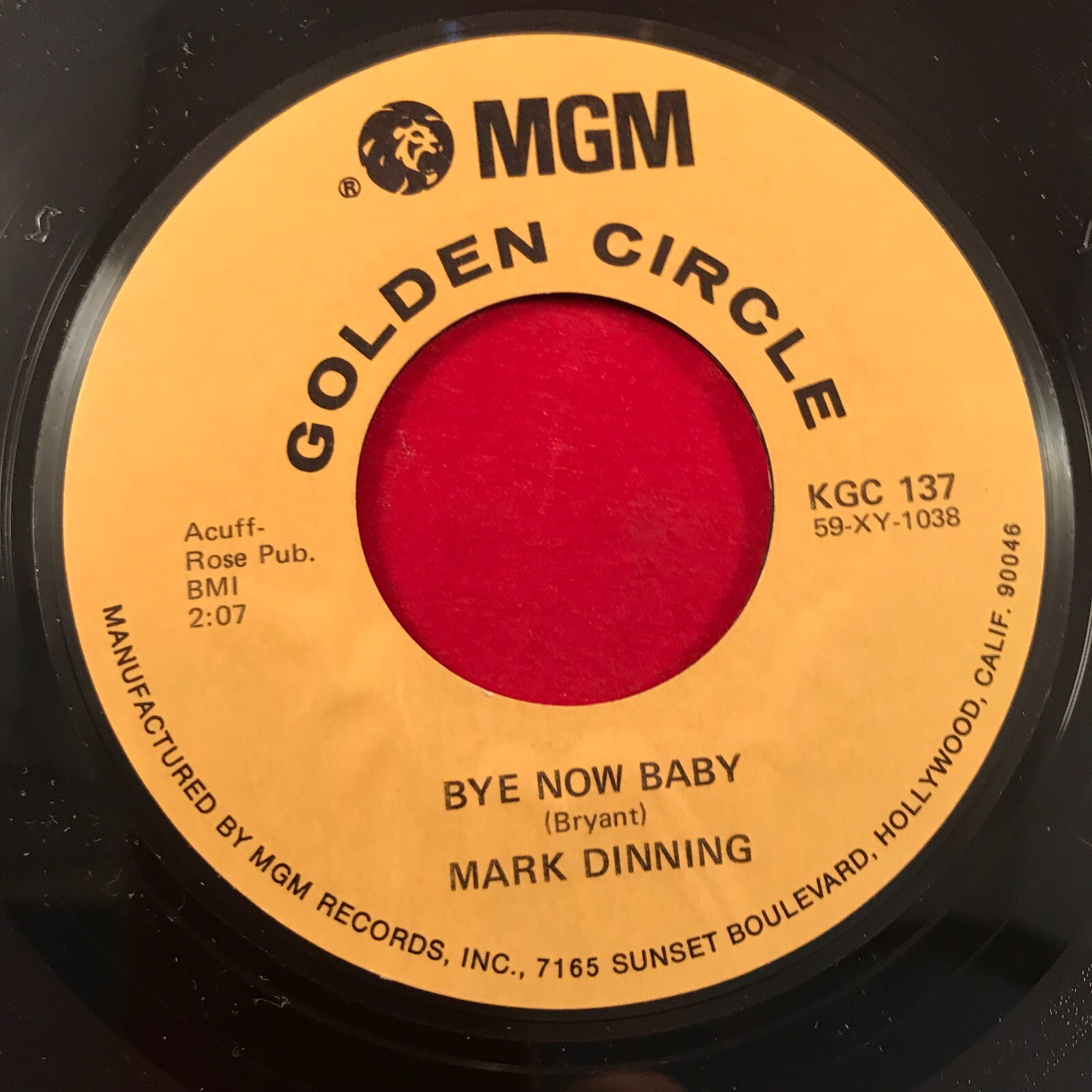 MARK DINNING Teen Angel Bye Now Baby 1974 USA 7" Vinyl single Bye Now Baby 45
