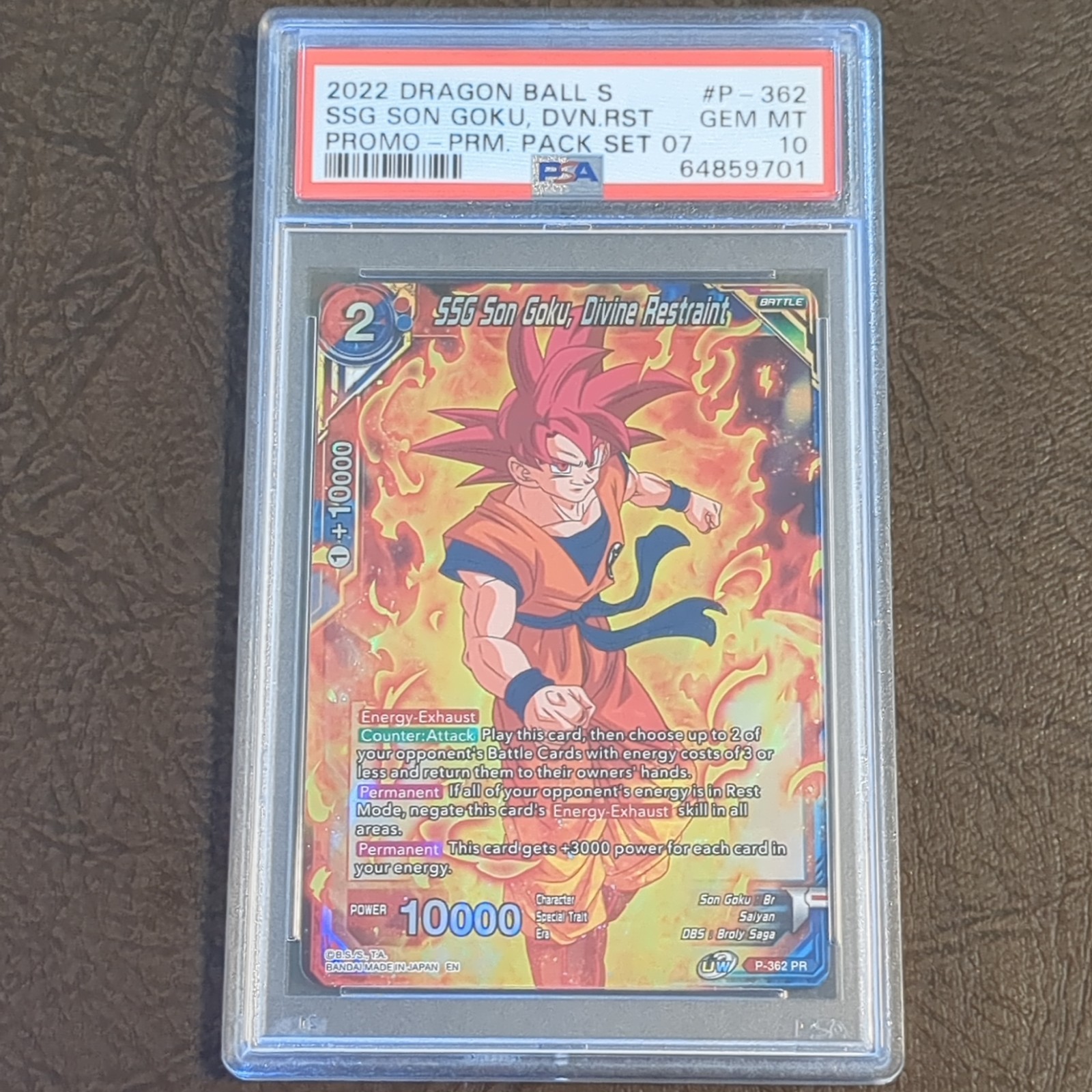2022 Dragon Ball Super, SSG Son Goku Divine Restraint, P-362 PR Foil, PSA 10