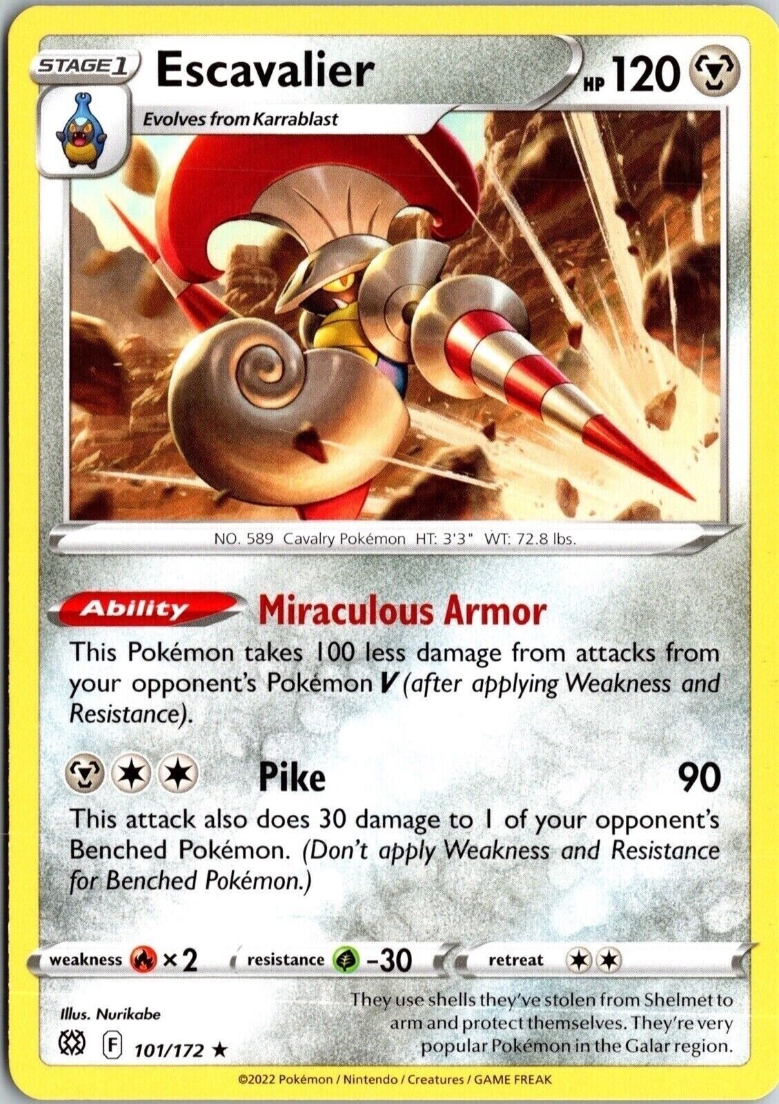 Escavalier Brilliant Stars 101/172 Rare 2022 Pokemon Card TCG CCG