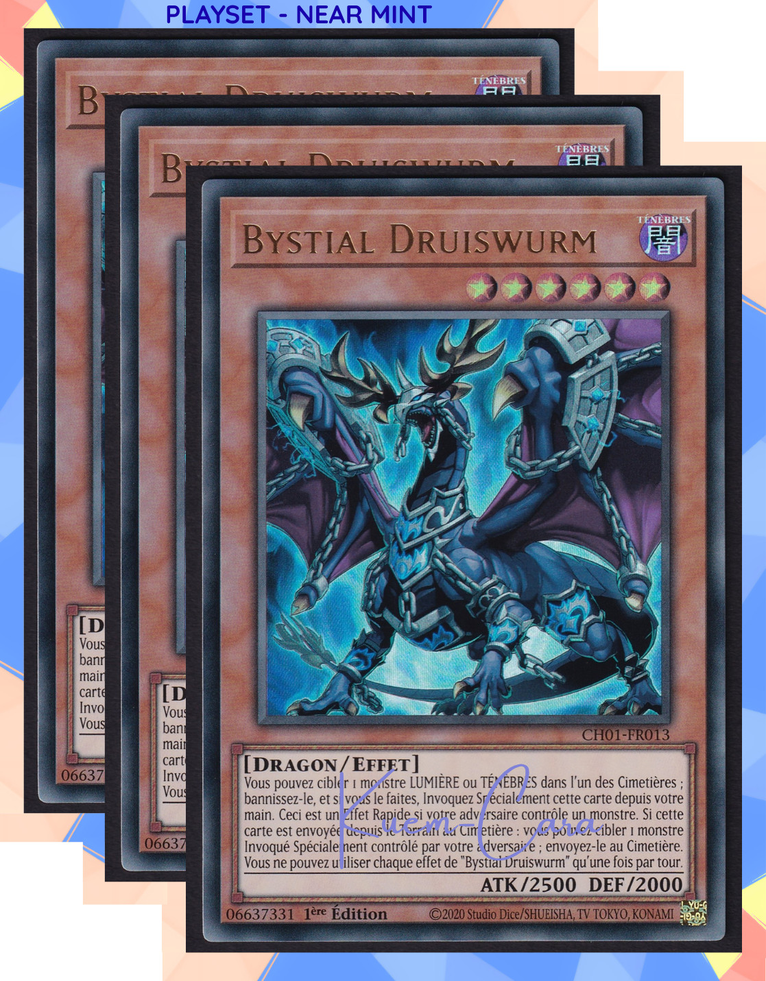 Bystial Druiswurm CH01-FR013 Set da gioco ultra raro lotto di 3 carte Yu-Gi-Oh!