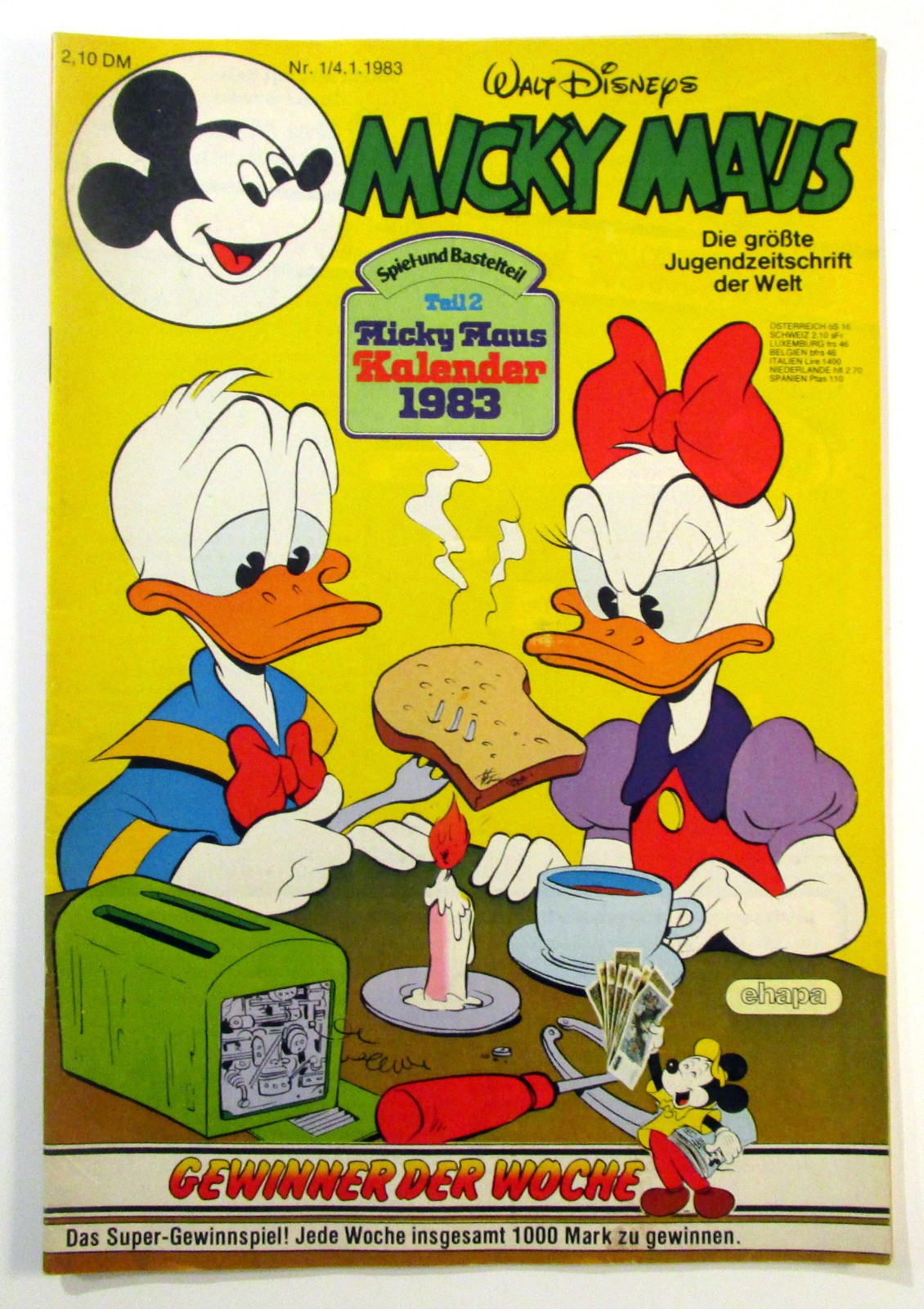 Topolino 1983 fascicolo #1 del 4 gennaio 1983 con supplemento e frammento Ehapa Editore