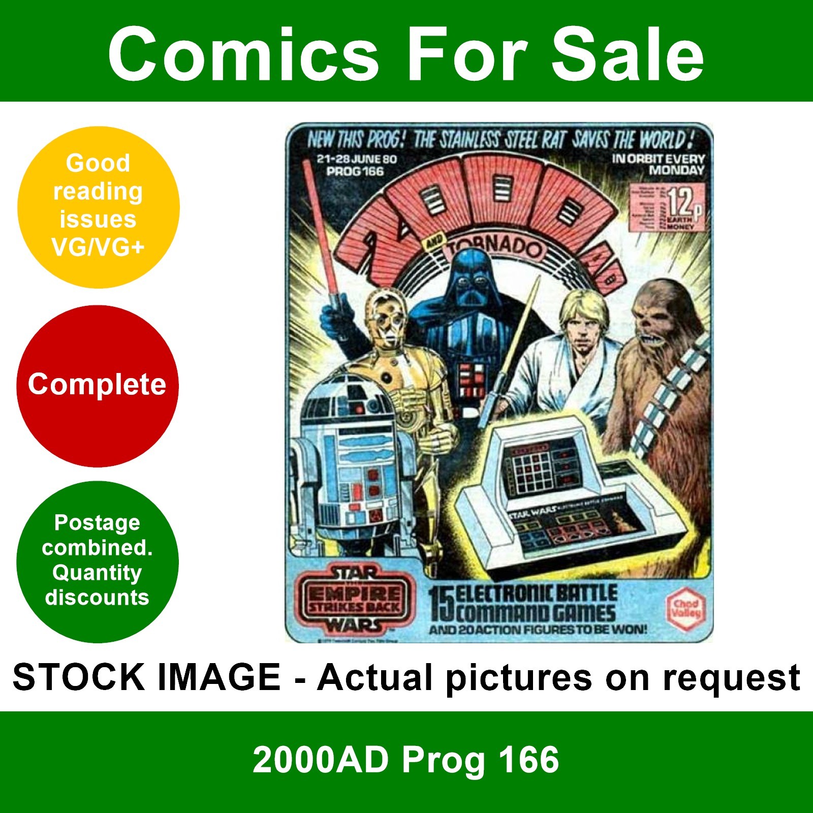 2000AD prog #166 comic - VG/VG+ - Brian Bolland Star Wars - 1980
