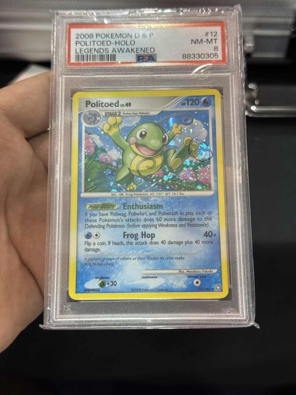 Carta Pokemon Holo Leggende Risvegliate Politoed 12/146 PSA 8 POP 62 SWIRL