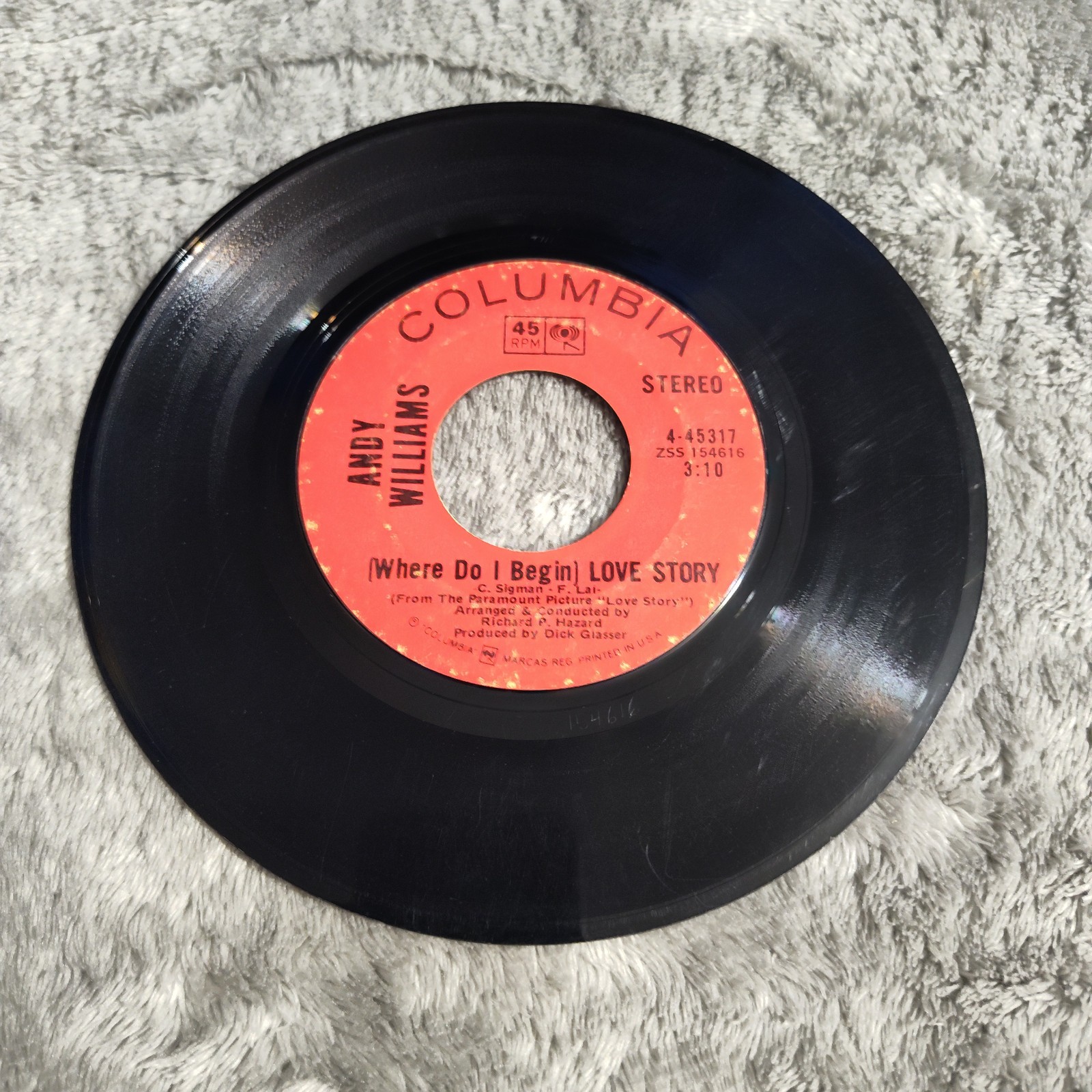 Andy Williams: (Where Do I Begin) Love Story / Something / 45 Rpm 7" Vinyl 1971