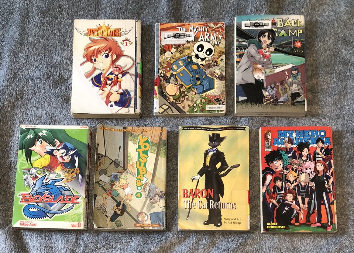 Pacchetto di 7 manga anime - Angelic Layer #1, BeyBlade #9, Yotsuba&! #4 e altro!