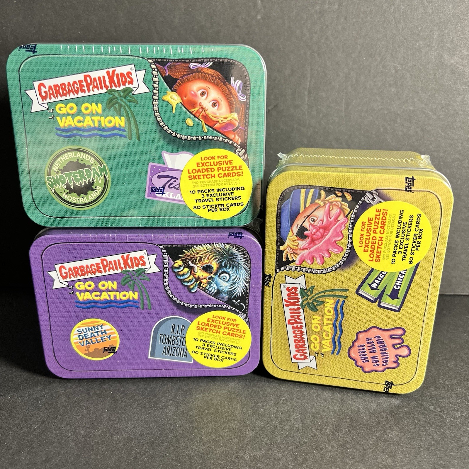 GARBAGE PAIL KIDS GO ON HOLIDAY LOTTO 3 SCATOLE SIGILLATE BLASTER LATTINE TOPPS 2023
