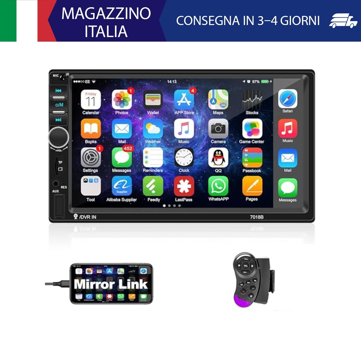 Podofo Autoradio Bluetooth 2 Din, Stereo Auto con Schermo da 7 Pollici Tocuchscr