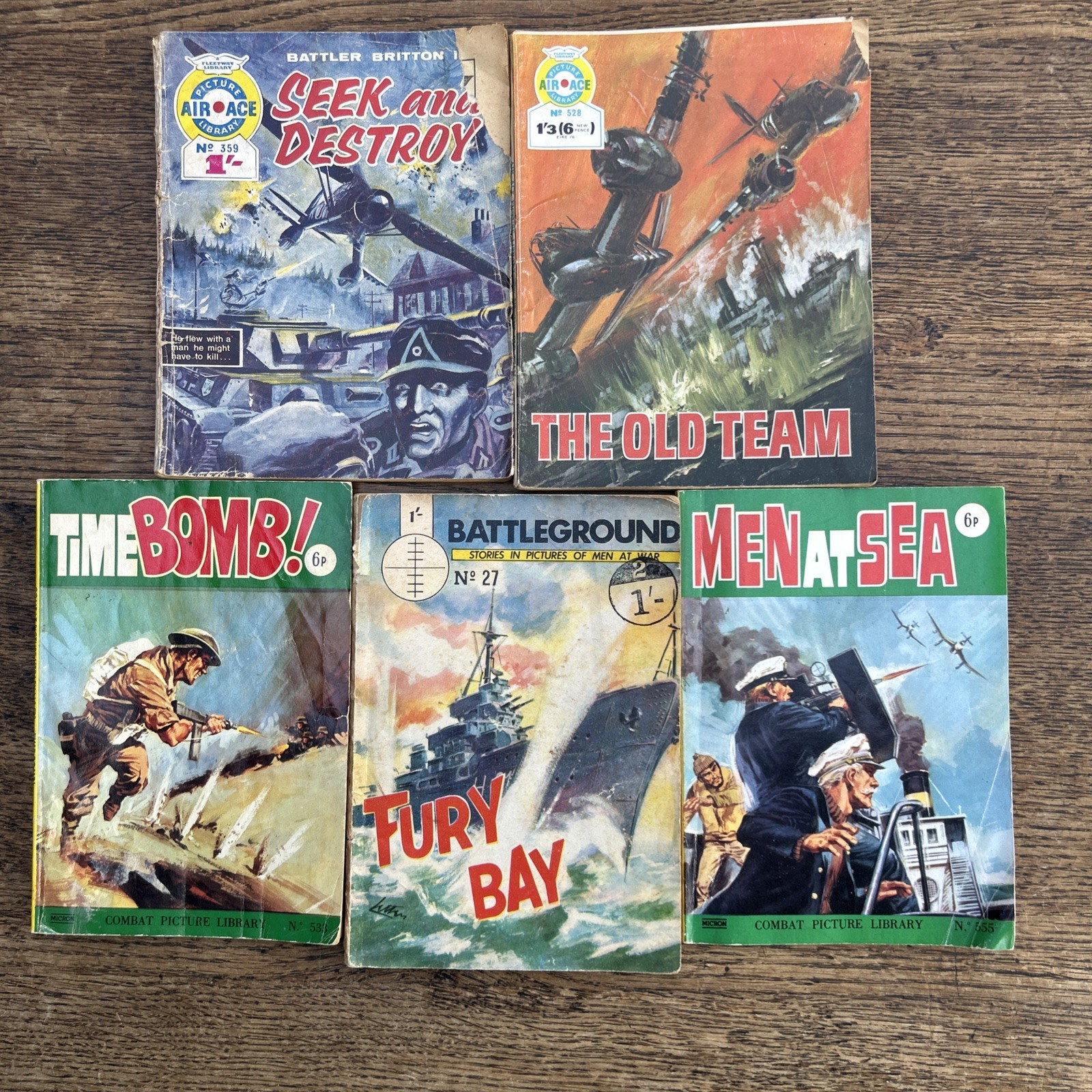 Job Lot Old 60s Comics War Theme Air Ace Picture Library Men At Sea Battleground