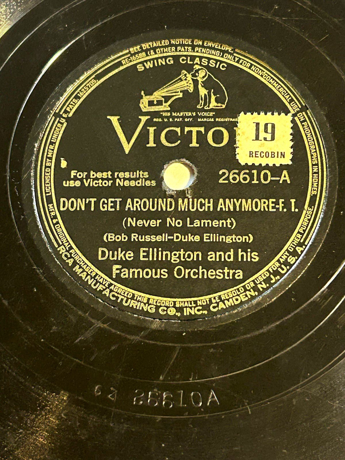 Victor Duke Ellington 78 RPM Single Don't Get Around Much / Cotton Tail 26610