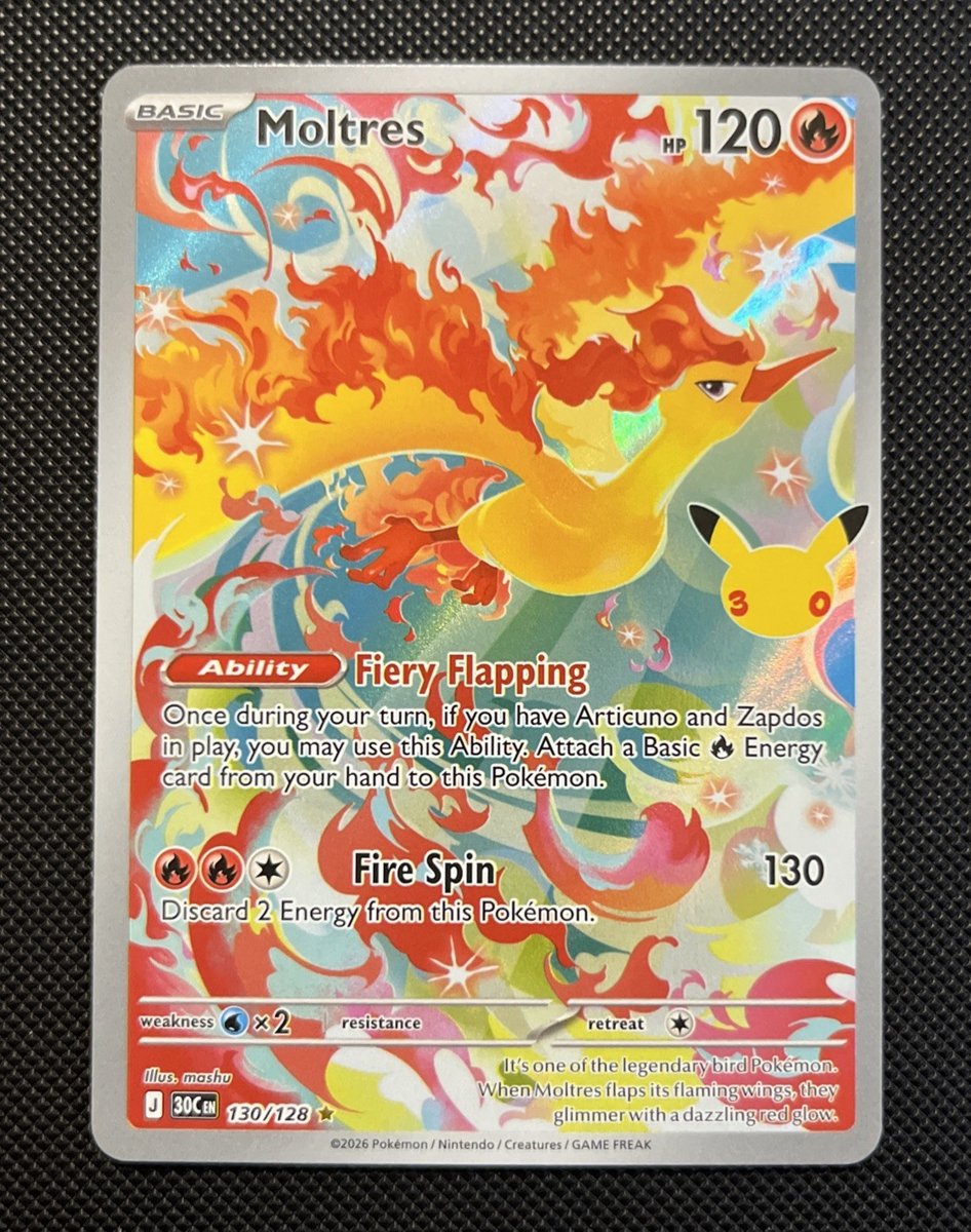 Moltres 130/128 Illustrazione Rara ME 30° Celebrazione Pokemon TCG Holo NM