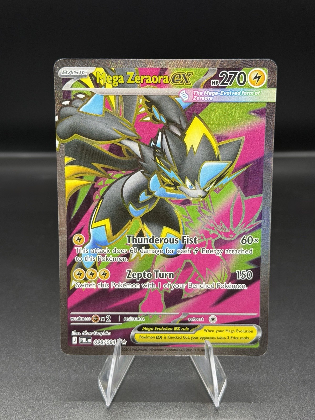 Pokémon Mega Zeraora 2026 ex 098/084 IR ME05 Pitch Nero quasi nuovo