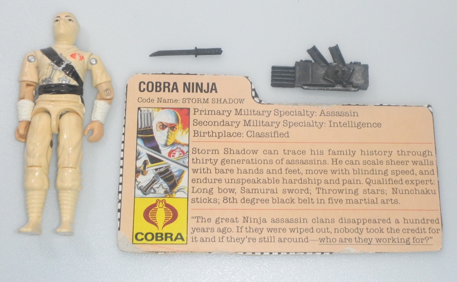 Vintage 1984 Storm Shadow Cobra Ninja G.I. Figurina e accessori GI Joe 3,75 ARAH