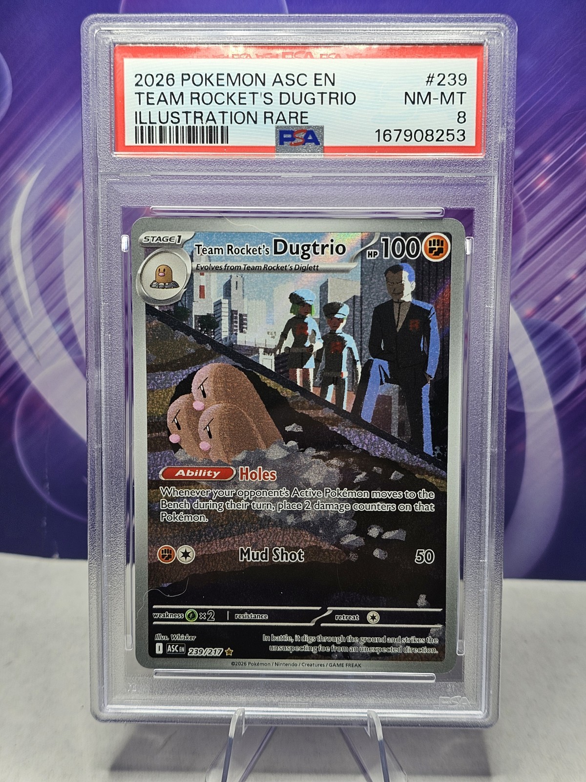 Team Rocket's Dugtrio 239/217 Me: Ascended Heroes Holo PSA 8 NM-MT