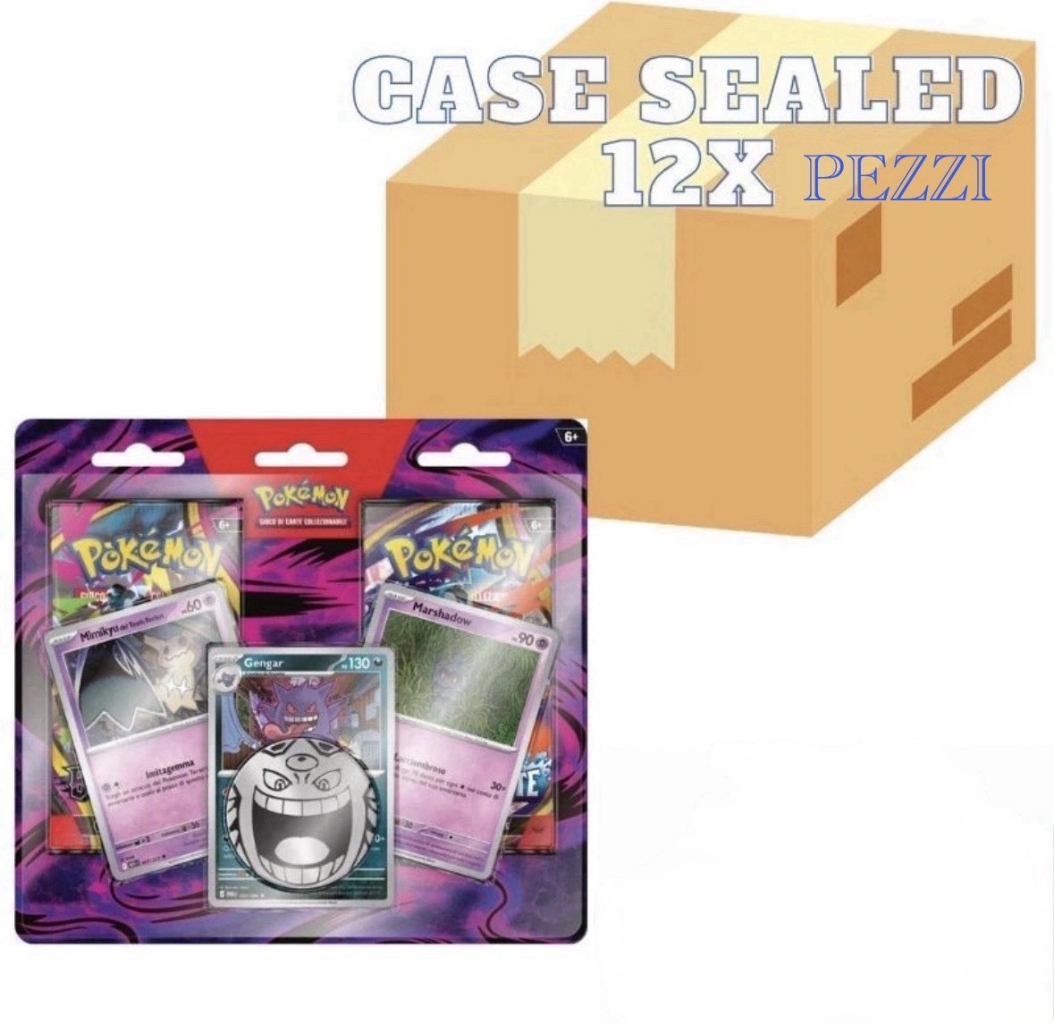 Pokémon Case 12x Blister 2 Buste Gengar, Marshadow e Mimikyu ITA