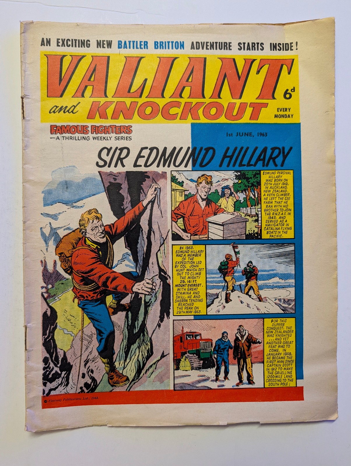 Valiant Comic 1st June 1963, Fleetway Publications.