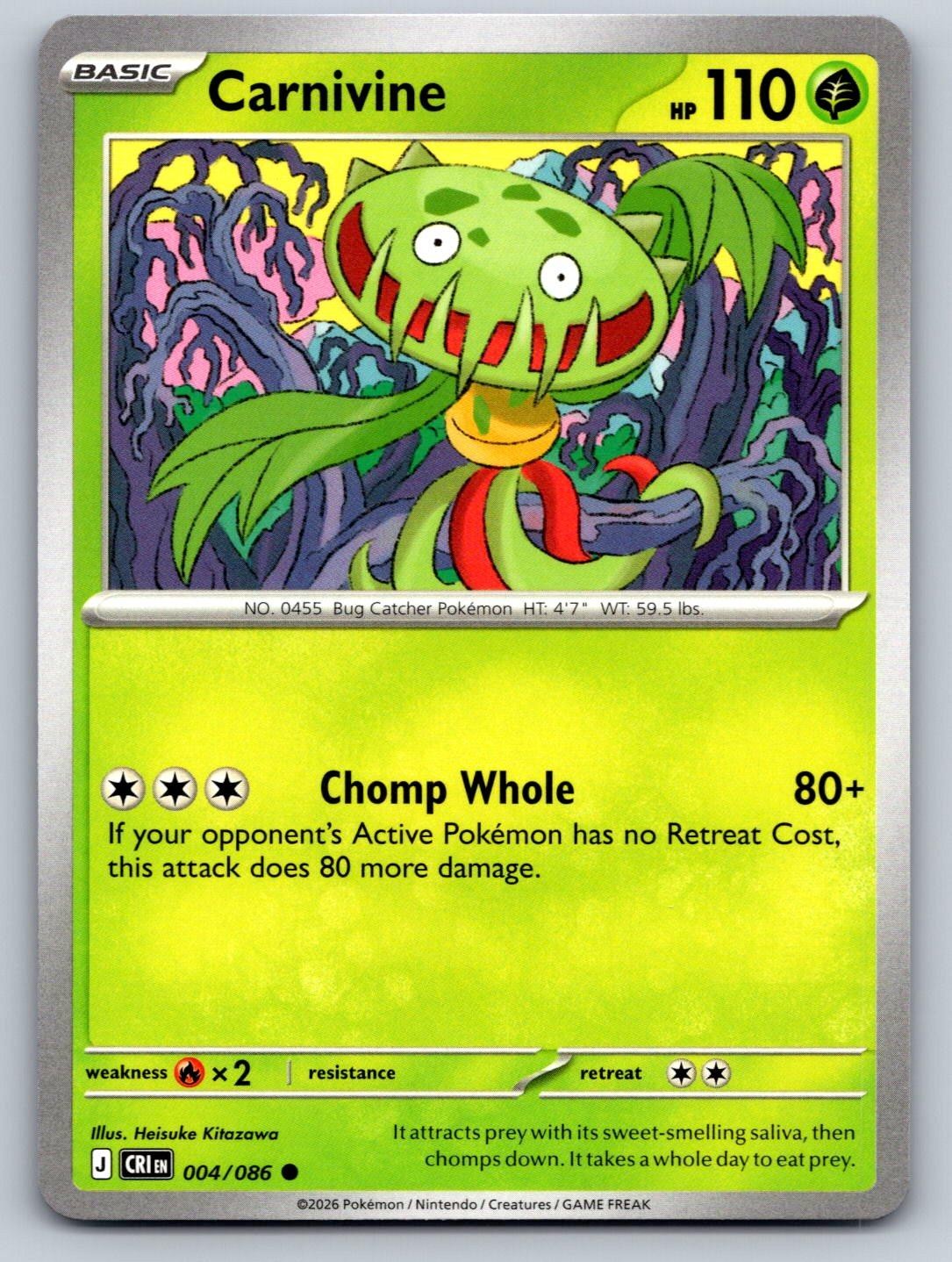 Pokemon Carnivine 004/086 Common Chaos Rising quasi nuovo