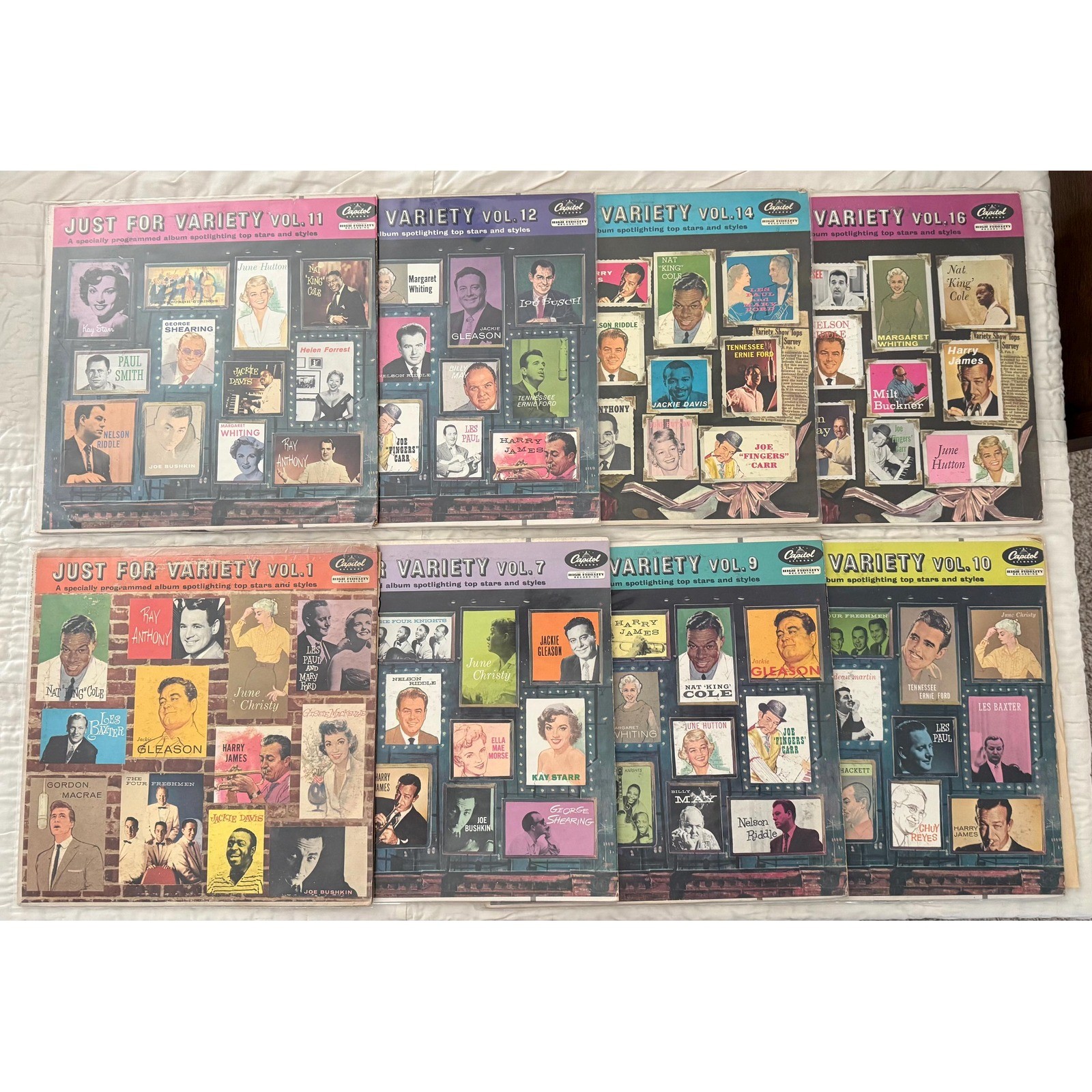Capitol Just for Variety LP Lot, 8 Vinyl Records, Volumes 1,7,9,10,11,12,14,16