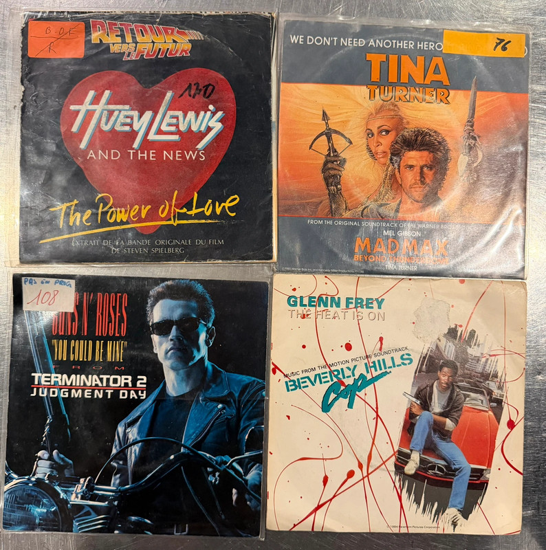 Disque vinyle, 45 tours retour vers le futur Terminator deux Litch de Beverly Hills, Mad Max