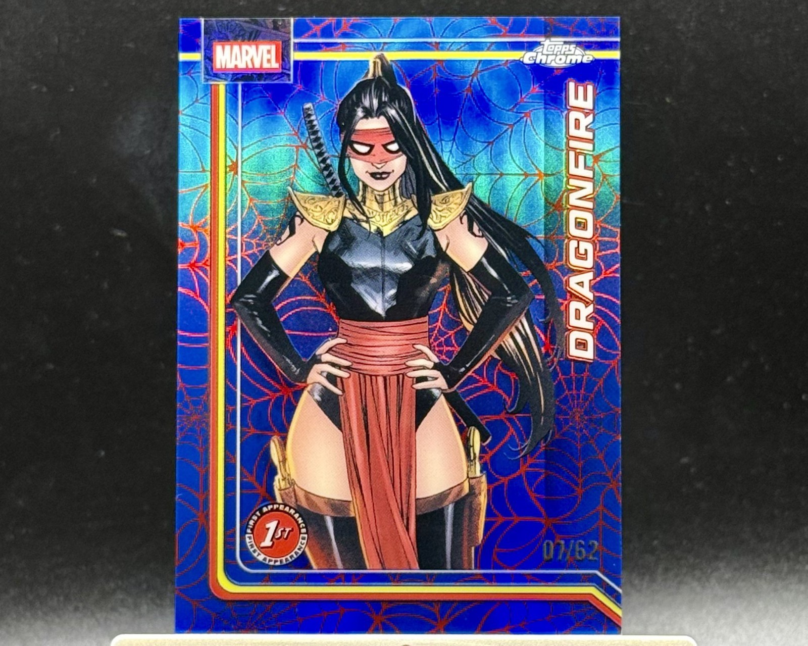 2026 Topps Chrome Marvel Comics Dragonfire 1a App Spider-Web Rosso/Blu 07/62 #33