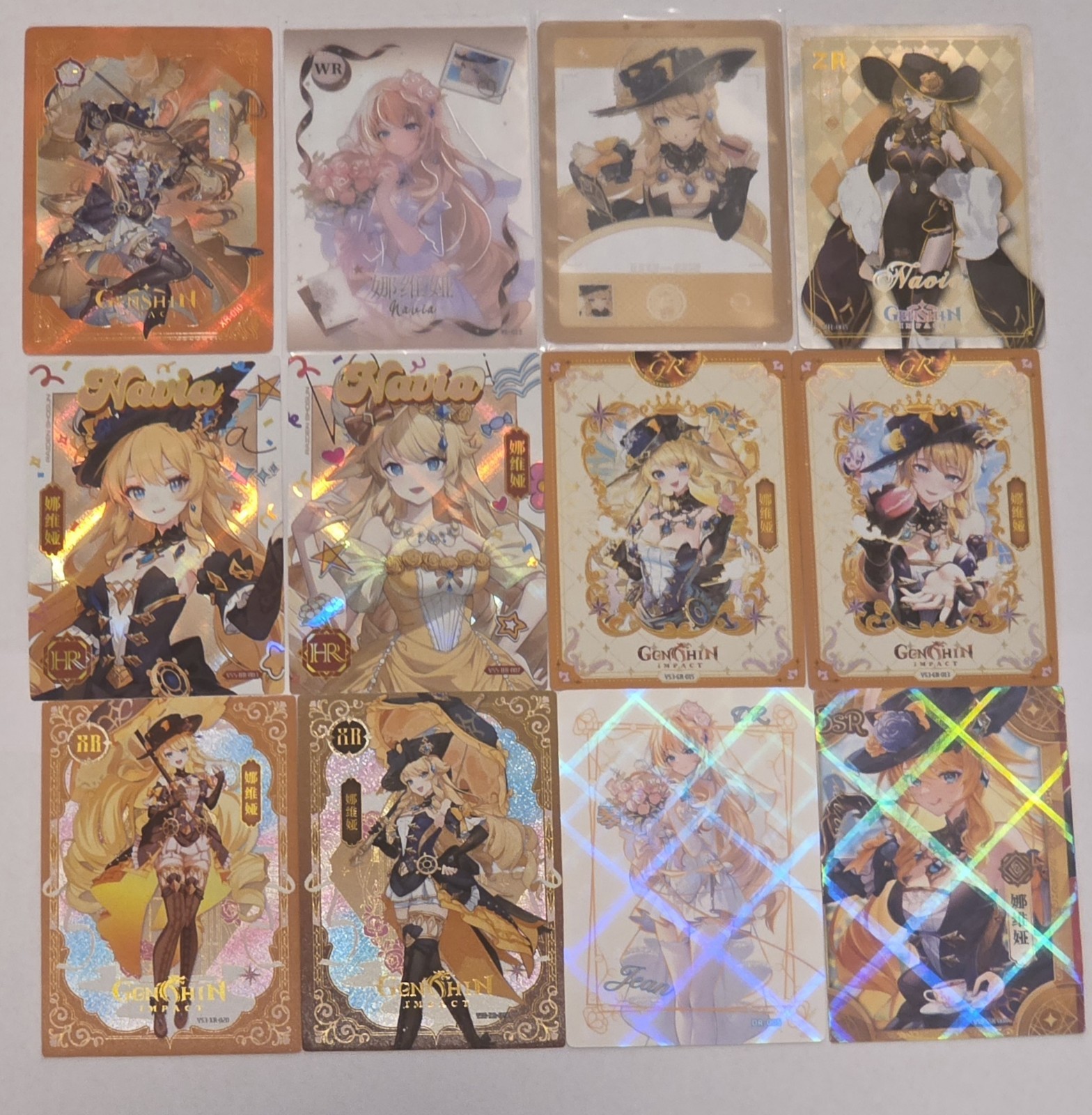 Carte Genshin Impact Navia lotto 12 pezzi Carte glitter rare