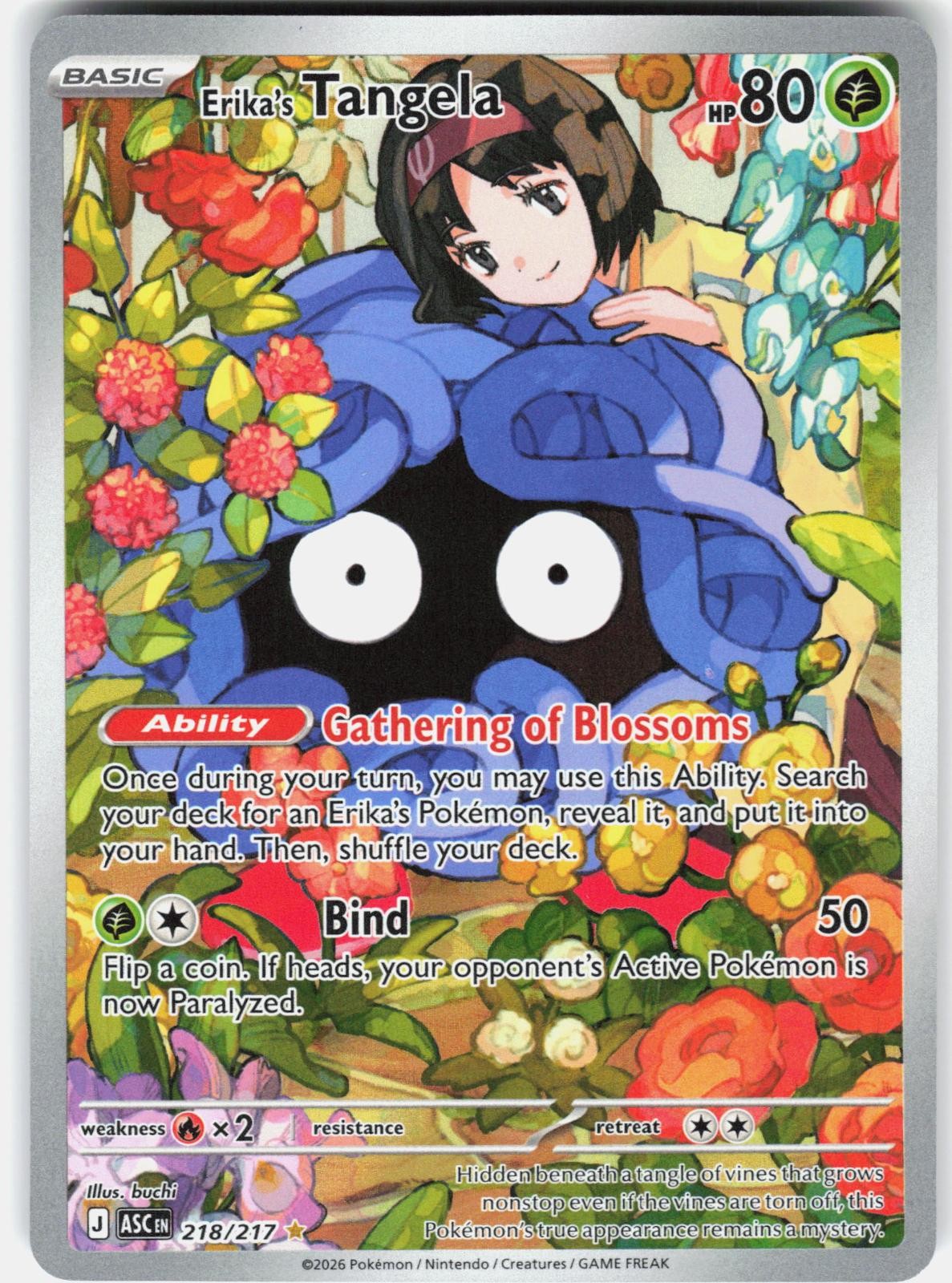 Pokemon Erika's Tangela 218/217 Eroi Ascesi Pokemon Holo quasi nuovo