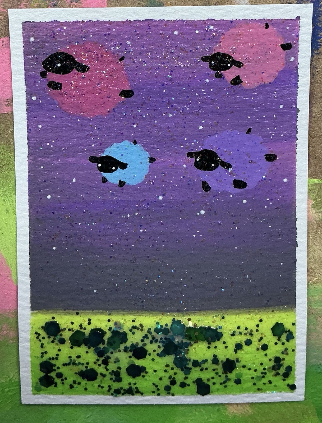 Sheep: Original ACEO Dreamy Sheep Art Card – Whimsical Fantasy Acrylic Painting