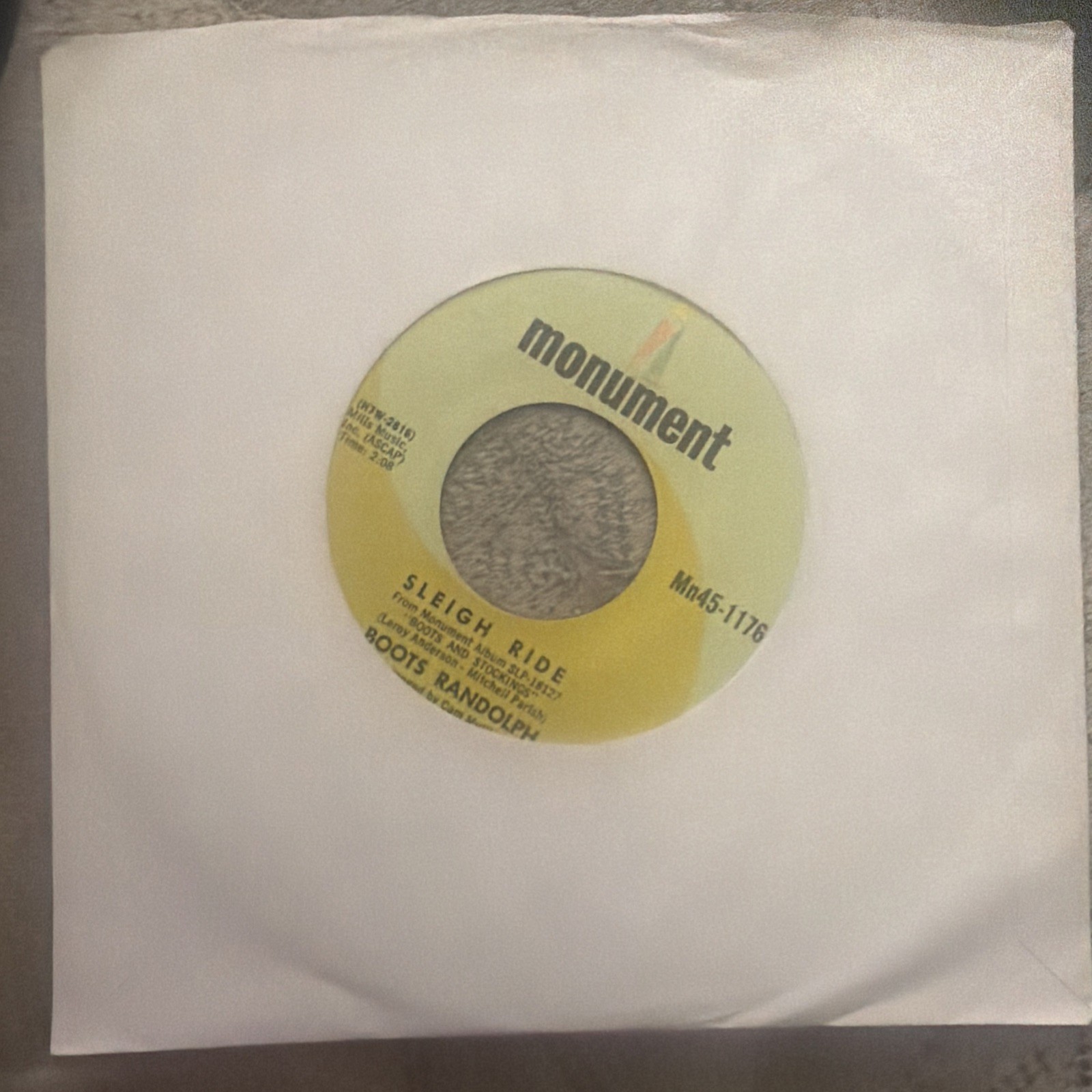 BOOTS RANDOLPH-MONUMENT Mn45-1176-SLEIGH RIDE-WHITE CHRISTMAS-7" 1969 EX/NM